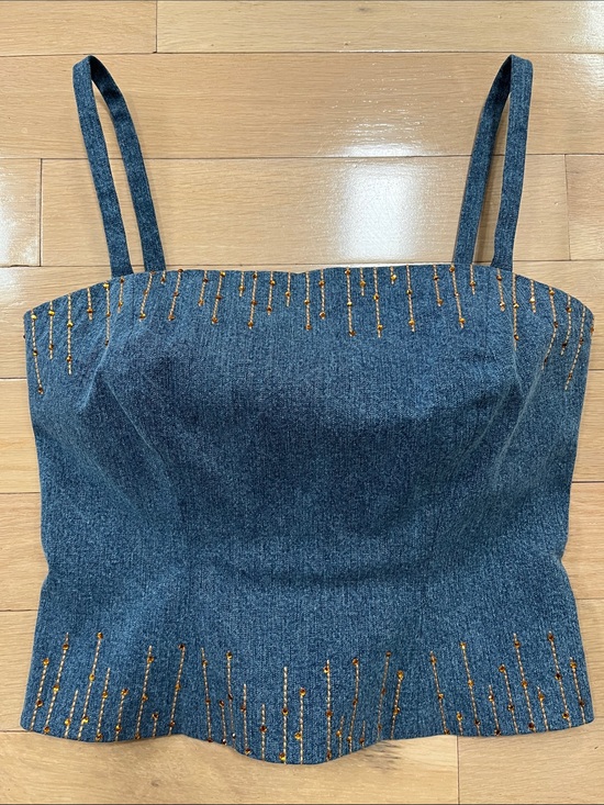 St. John Sport by Marie Gray Tops - Vintage Rare St. John Sport by Marie Gray Blue Denim Amber Crystal Beaded Camiso